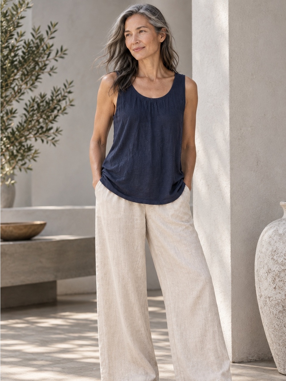 Eileen Fisher Organic Linen Tank Top Navy Blue Size Small NWOT